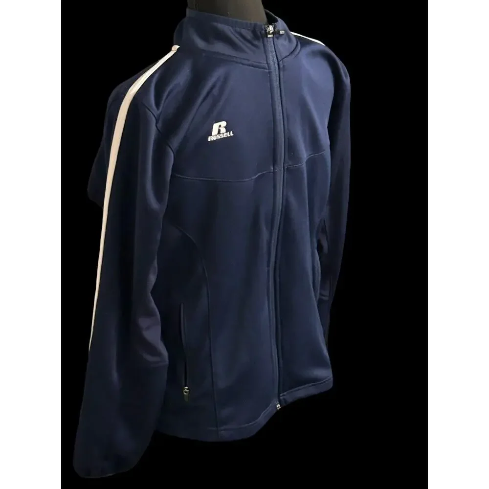 Russell‎ Athletic Youth Sz XL Zip Up Jacket Navy Blue w/ White Stripes On Arm